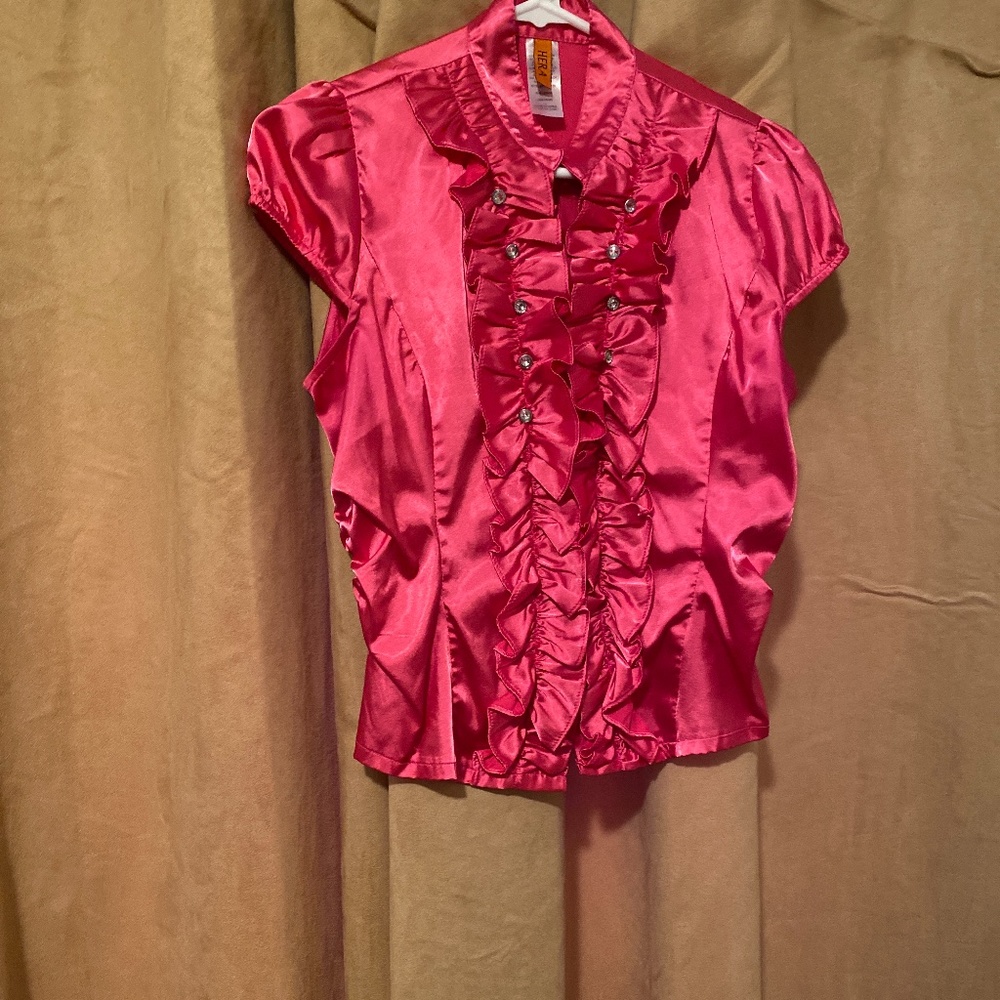 Hera pink silk girls blouse size large
